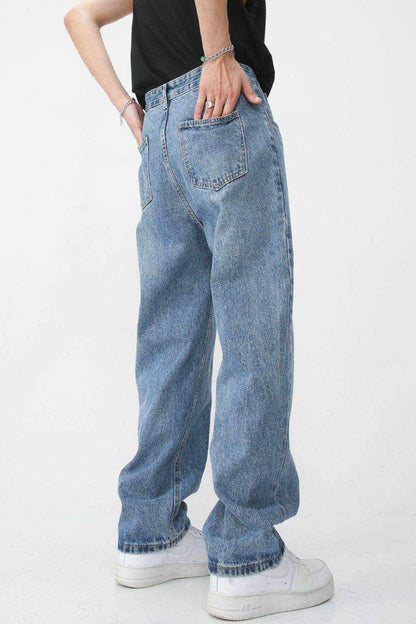 Men's Washed Splicing Straight Leg Jeans - Purcell's Clothing Company