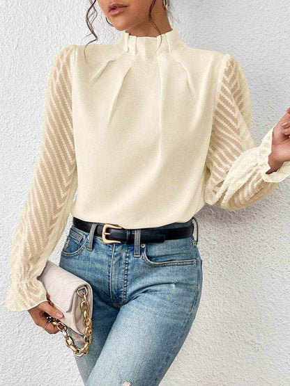 Mock Neck Flounce Sleeve Blouse - Purcell's Clothing Company