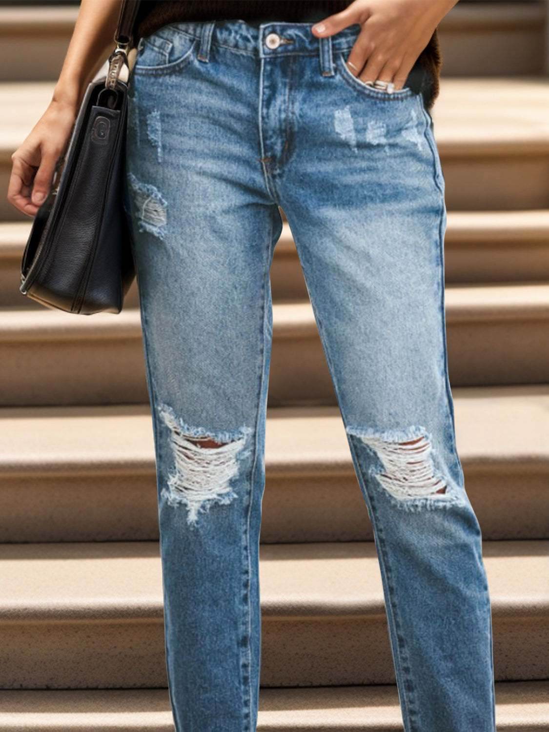 Distressed Raw Hem Jeans with Pockets - Purcell's Clothing Company