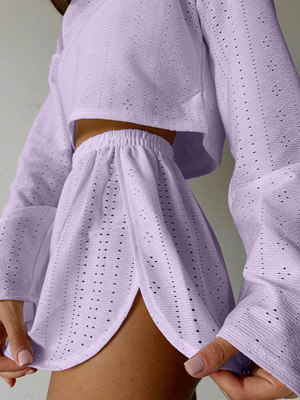 Eyelet Round Neck Top and Shorts Set - Purcell's Clothing Company