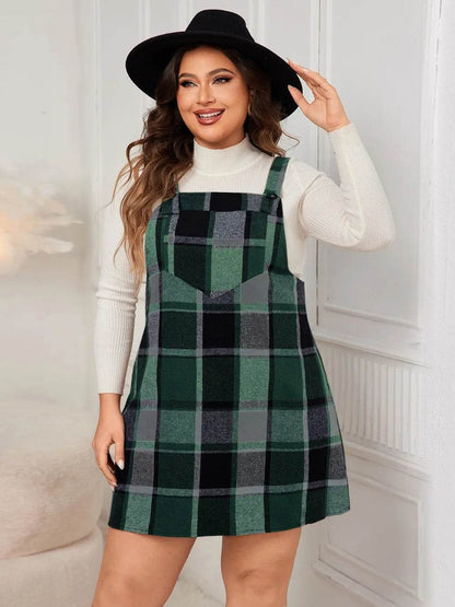 Honey Plus Size Plaid Wide Strap Overall Dress - Purcell's Clothing Company