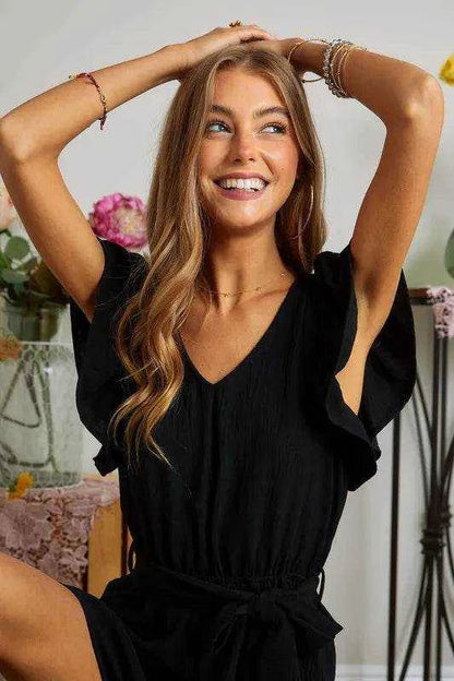 ADORA Ruffle Sleeves Romper with Pockets - Purcell's Clothing Company