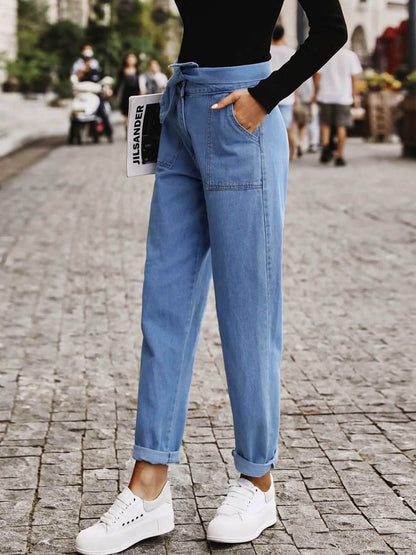 Tied Straight Jeans with Pockets - Purcell's Clothing Company