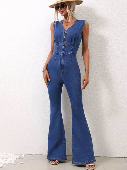V-Neck Sleeveless Denim Jumpsuit - Purcell's Clothing Company