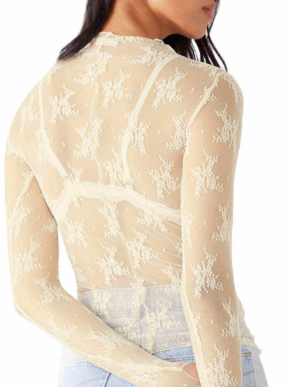 Lace Mock Neck Long Sleeve Blouse - Purcell's Clothing Company