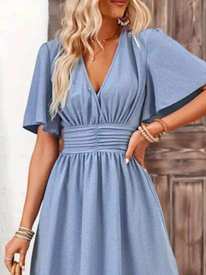Side Slit Surplice Flutter Sleeve Midi Dress - Purcell's Clothing Company