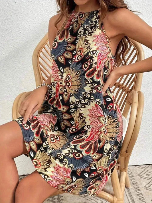 Printed Grecian Neck Mini Dress - Purcell's Clothing Company