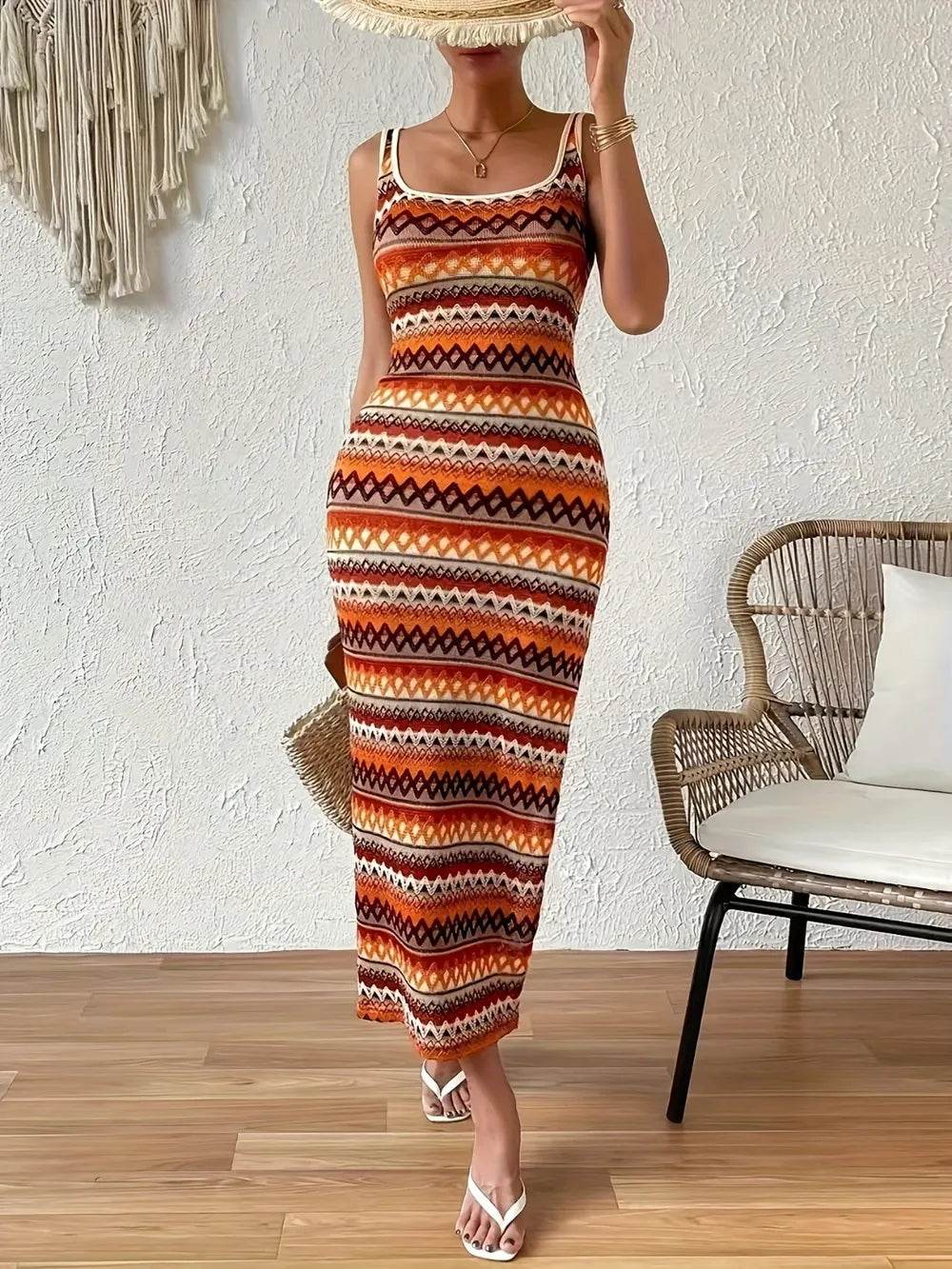 Full Size Slit Square Neck Wide Strap Midi Dress - Purcell's Clothing Company