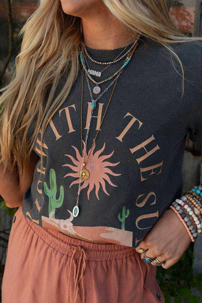 RISE WITH THE SUN Graphic Round Neck Short Sleeve T-Shirt - Purcell's Clothing Company