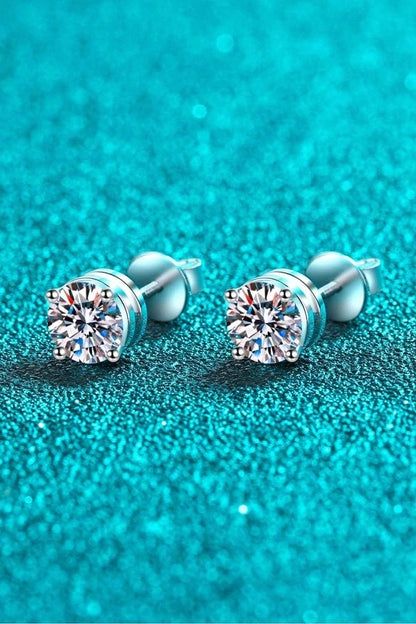2 Carat Moissanite Rhodium-Plated Stud Earrings - Purcell's Clothing Company