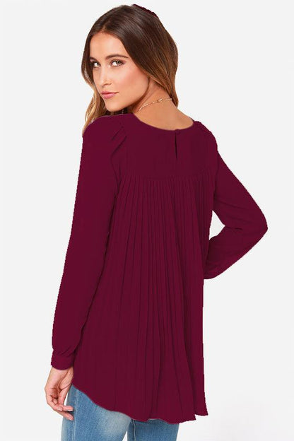Ivy Lane Full Size Round Neck Back Pleated Blouse - Purcell's Clothing Company