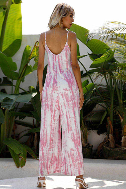 Shiny Tie-Dye Spaghetti Strap Jumpsuit with Pockets - Purcell's Clothing Company
