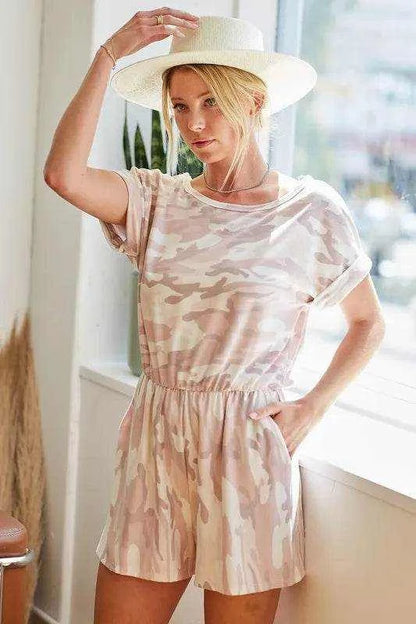 BiBi Camo Print French Terry Romper with Side Pockets - Purcell's Clothing Company