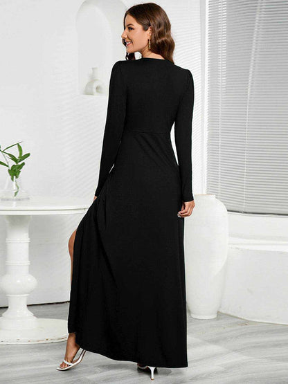 V-Neck Long Sleeve Split Dress - Purcell's Clothing Company