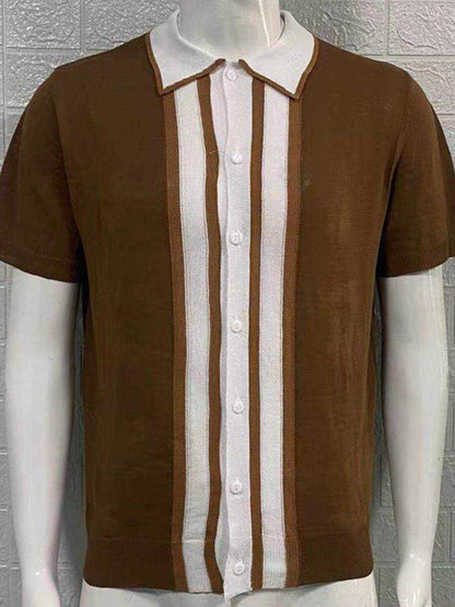 Collared Neck Striped Contrast Knit Polo - Purcell's Clothing Company
