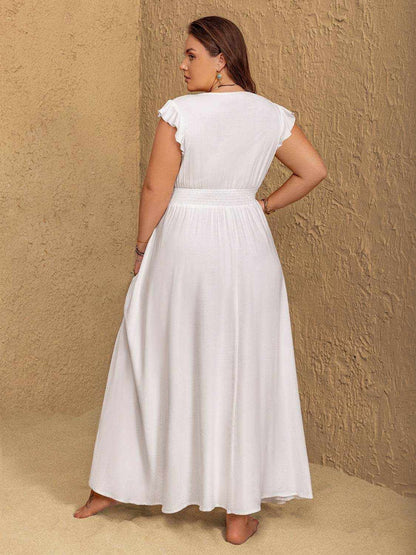 Plus Size Embroidered Floral V-Neck Cap Sleeve Maxi Dress - Purcell's Clothing Company