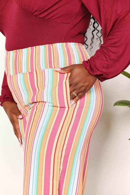 Double Take Striped Smocked Waist Pants with Pockets - Purcell's Clothing Company