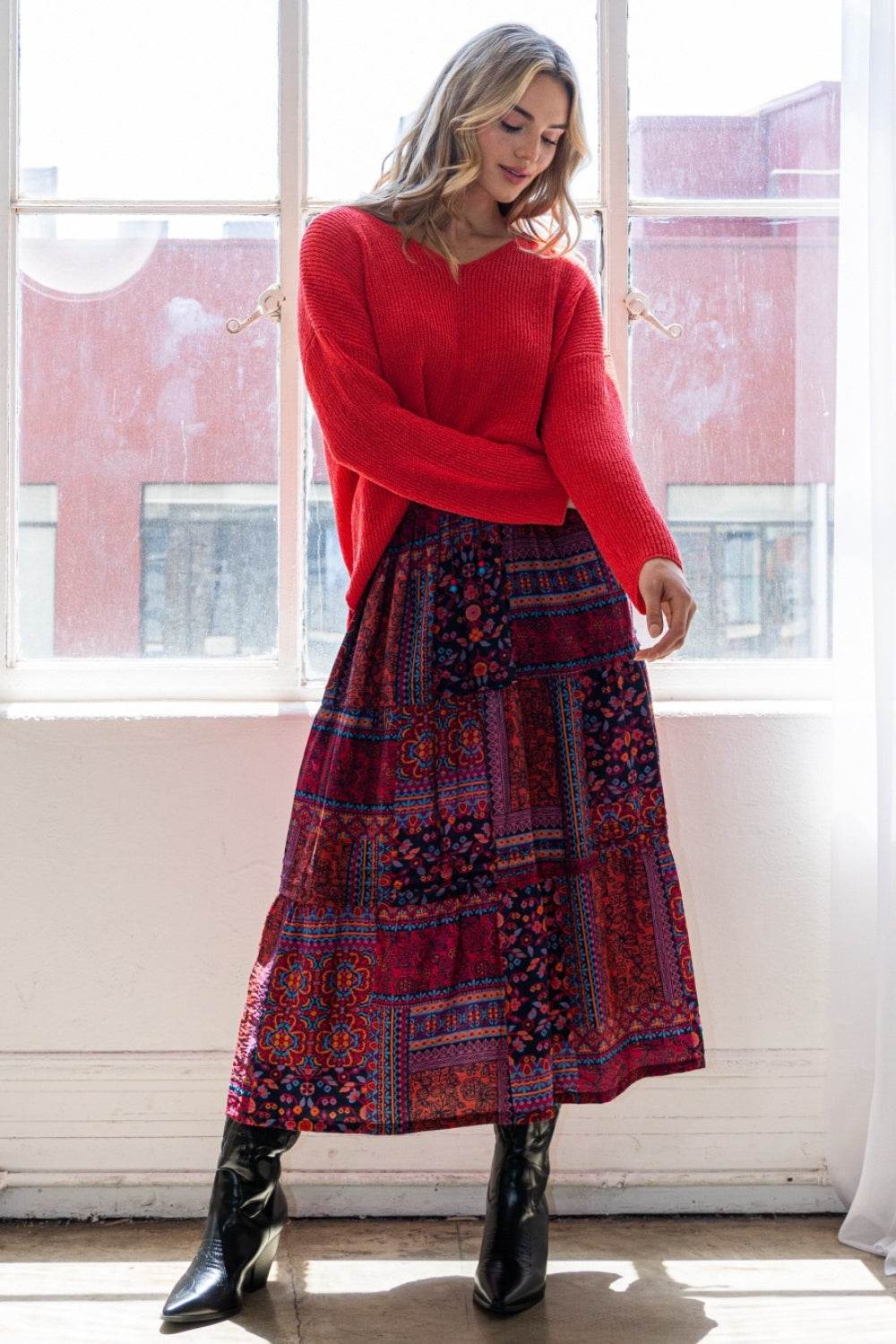 ODDI Full Size Printed Tiered Maxi Skirt - Purcell's Clothing Company