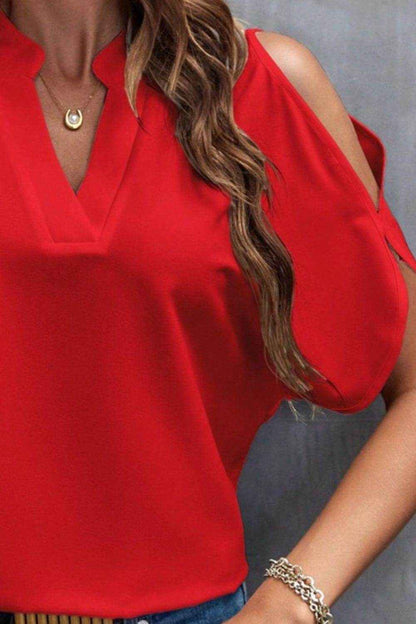 Notched Cold Shoulder Blouse - Purcell's Clothing Company