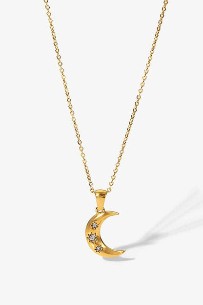 18K Gold Plated Inlaid Zircon Moon Pendant Necklace - Purcell's Clothing Company