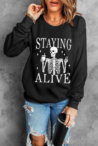 Skull Graphic Round Neck Long Sleeve Sweatshirt - Purcell's Clothing Company