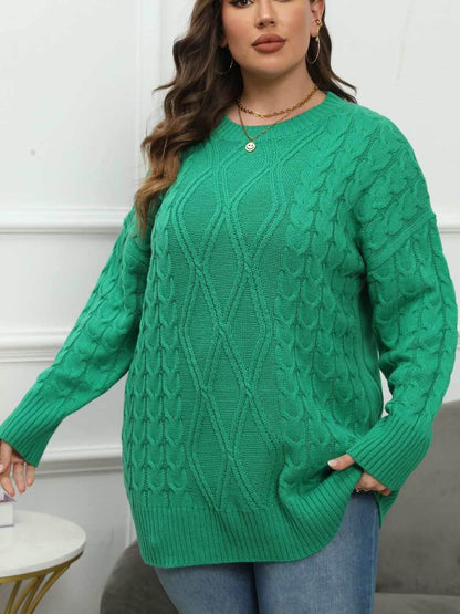Plus Size Round Neck Long Sleeve Sweater - Purcell's Clothing Company