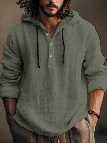 Men's Full Size Half Button Long Sleeve Hoodie - Purcell's Clothing Company
