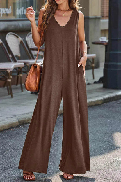 Full Size V-Neck Wide Strap Jumpsuit - Purcell's Clothing Company