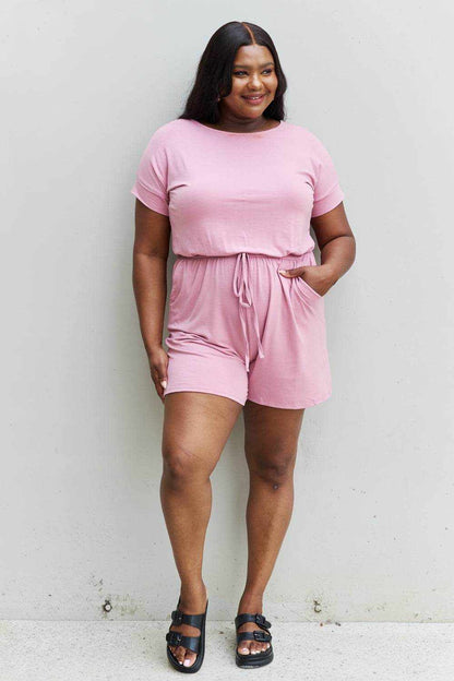 Zenana Chilled Out Full Size Short Sleeve Romper in Light Carnation Pink - Purcell's Clothing Company