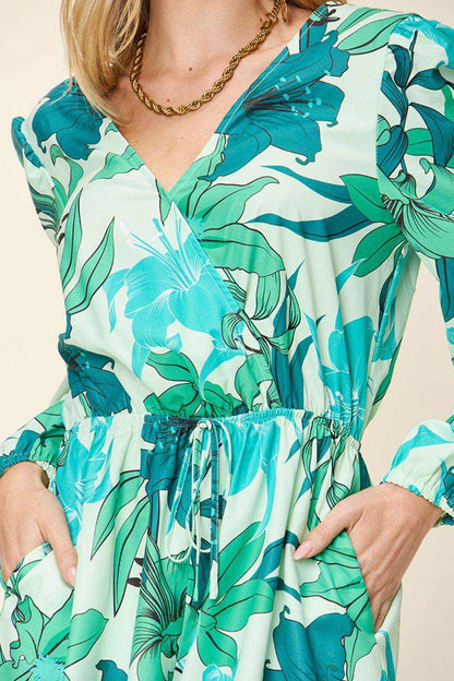 Double Take Full Size Floral Long Sleeve Romper with Pockets - Purcell's Clothing Company