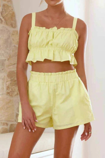 Ruffled Square Neck Cami and Shorts Set - Purcell's Clothing Company