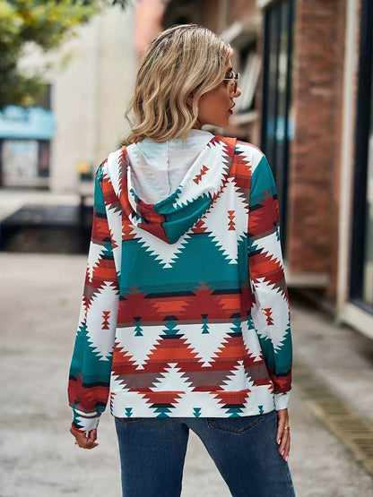 Geometric Zip Up Long Sleeve Hooded Jacket - Purcell's Clothing Company