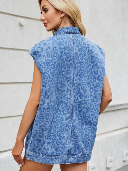 Leopard Button Up Cap Sleeve Denim Jacket - Purcell's Clothing Company