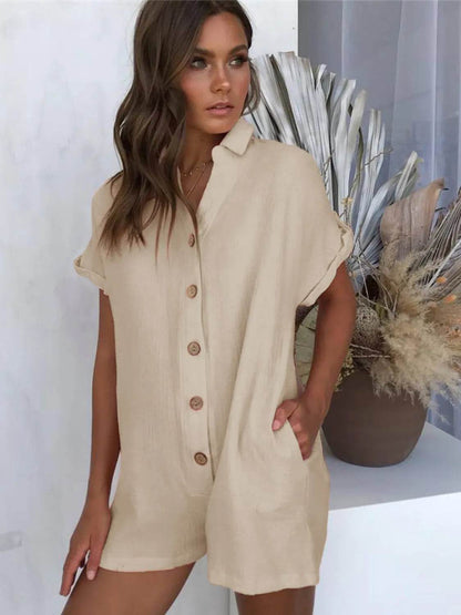 Button Front Short Sleeve Romper - Purcell's Clothing Company