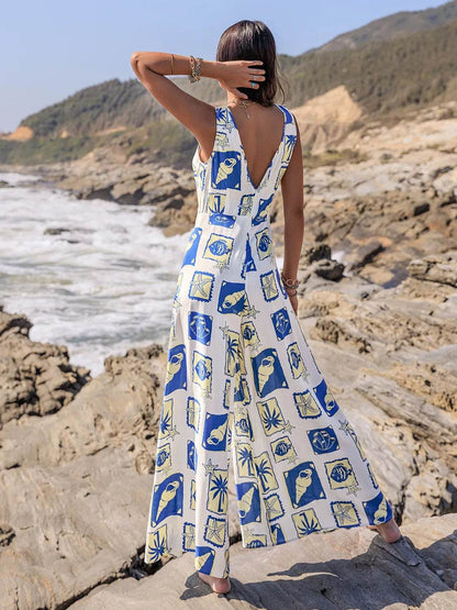 Printed V-Neck Wide Leg Jumpsuit - Purcell's Clothing Company