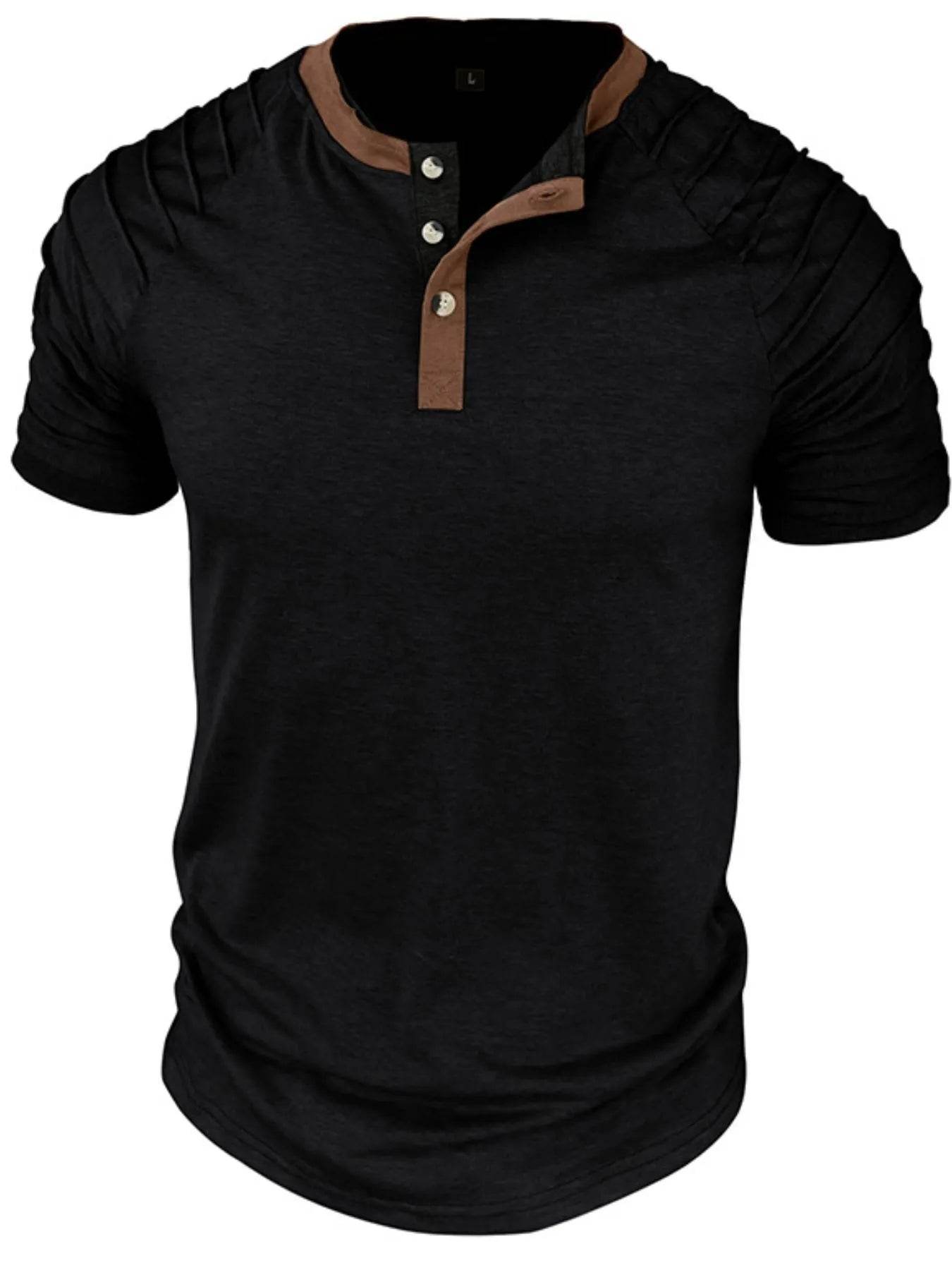 Casual Henley Short Sleeve Top with Contrast Collar - Purcell's Clothing Company