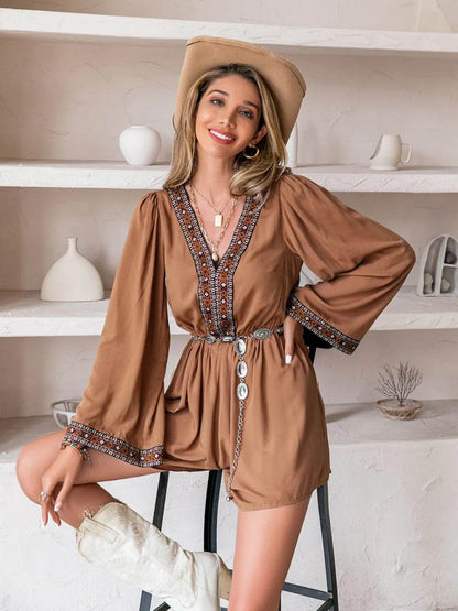 V-Neck Long Sleeve Romper - Purcell's Clothing Company