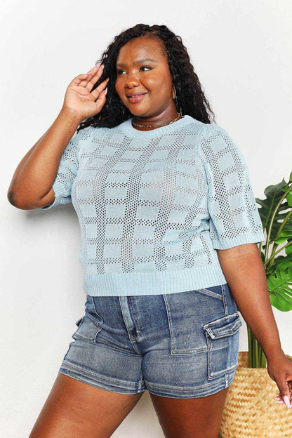 Mandy Ribbed Trim Round Neck Knit Top - Purcell's Clothing Company