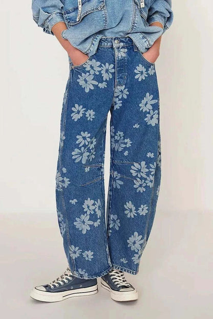 Flower Print Wide Leg Jeans - Purcell's Clothing Company