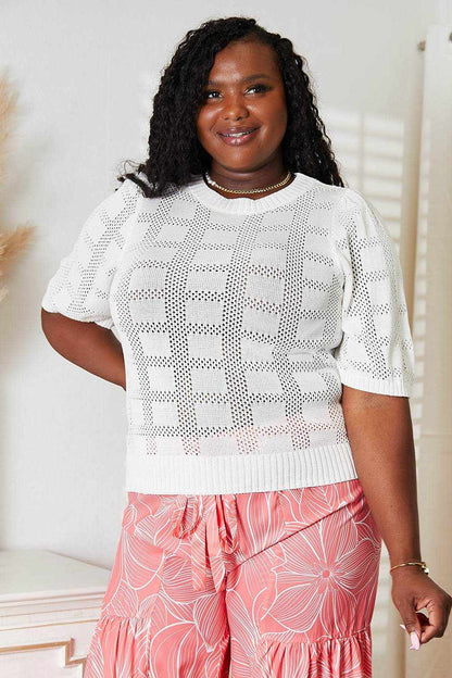 Mandy Ribbed Trim Round Neck Knit Top - Purcell's Clothing Company