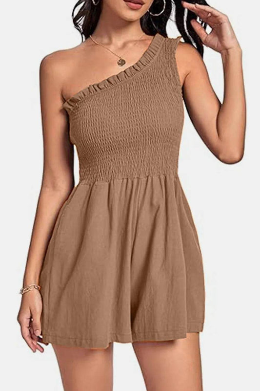 Smocked Single Shoulder Romper - Purcell's Clothing Company