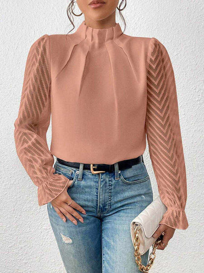 Mock Neck Flounce Sleeve Blouse - Purcell's Clothing Company