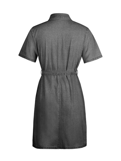 Full Size Zip Front Short Sleeve Denim Dress Plus Size - Purcell's Clothing Company