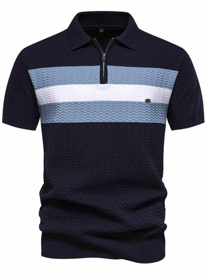 Collared Neck Striped Texture Knit Polo - Purcell's Clothing Company