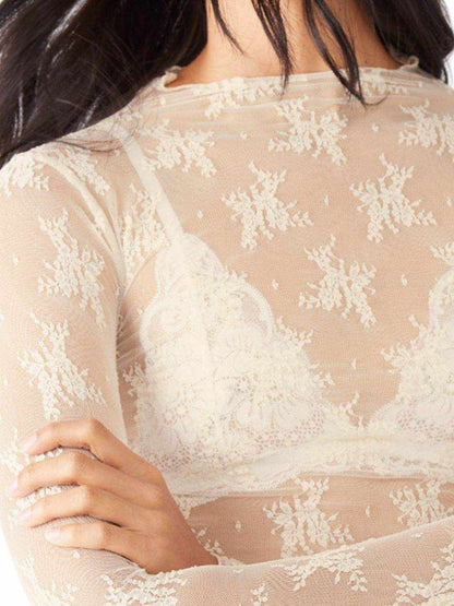 Lace Mock Neck Long Sleeve Blouse - Purcell's Clothing Company