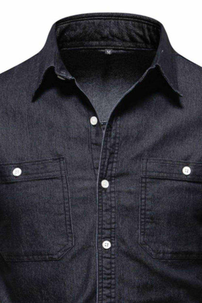 Collared Neck Long Sleeve Denim Shirt - Purcell's Clothing Company
