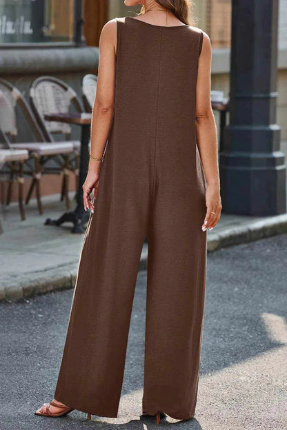 Full Size V-Neck Wide Strap Jumpsuit - Purcell's Clothing Company