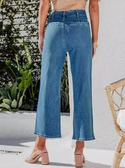 Button Fly Cropped Jeans with Pockets - Purcell's Clothing Company