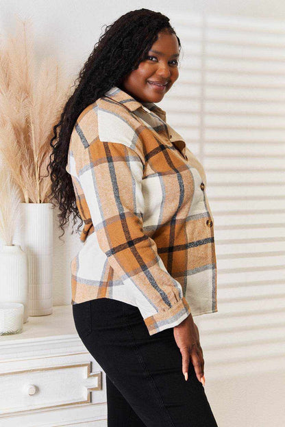 Perfee Plaid Print Dropped Shoulder Shirt - Purcell's Clothing Company