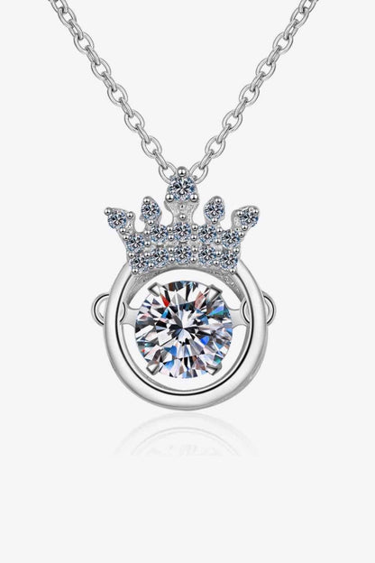 Moissanite jewelry 925 sterling silver necklace with crown pendant and zircon accents, 0.5 carat stone, 16-inch chain
